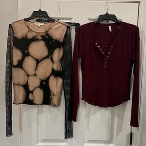 Bundle Tie-Dye Long Sleeve Top and Burgundy Henley Shirt
